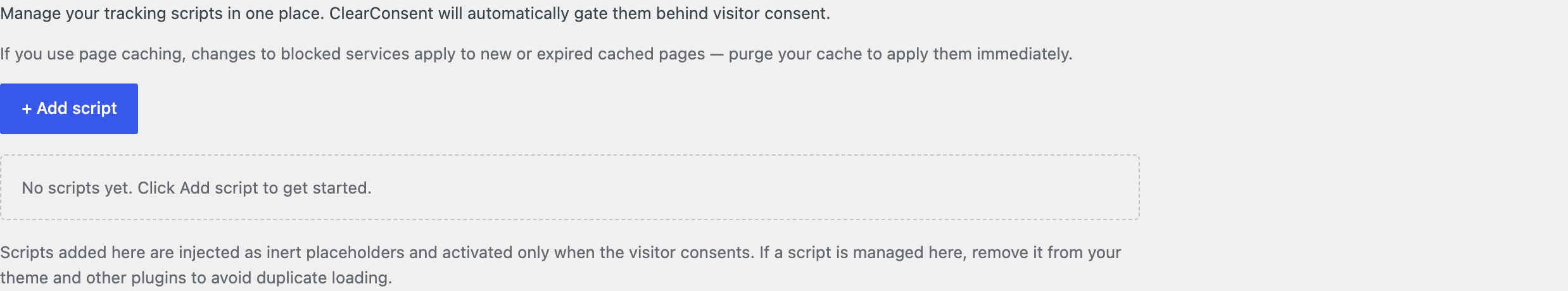 The ClearConsent Script Manager listing managed scripts